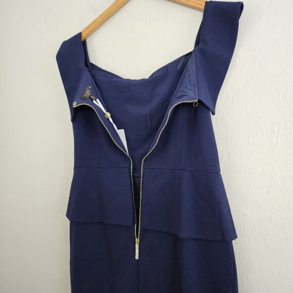 NWT Ted Baker Laetita Navy Bardot Off-Shoulder Peplum Midi Dress (US 12/14) - Picture 8 of 11